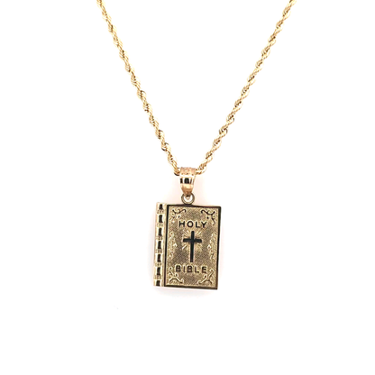 Bible Pendant with Rope Chain 20" 10K Gold