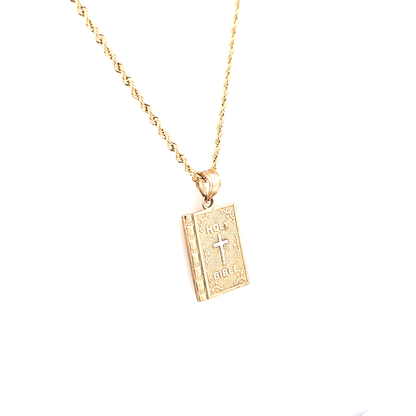 Bible Pendant with Rope Chain 20" 10K Gold