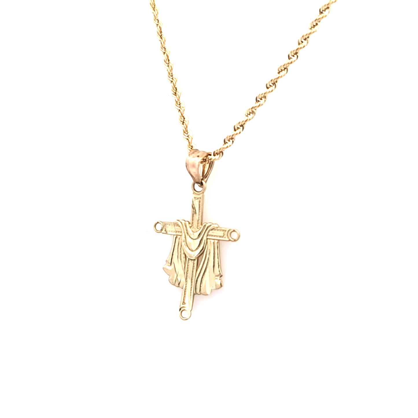 Cross Pendant with Rope Chain 20" 10K Gold