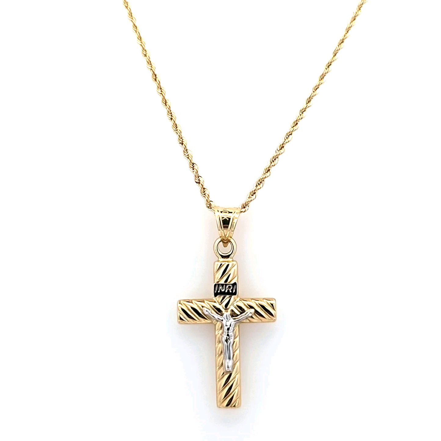 Elegant Cross Pendant with Rope Chain 20" 10K Gold