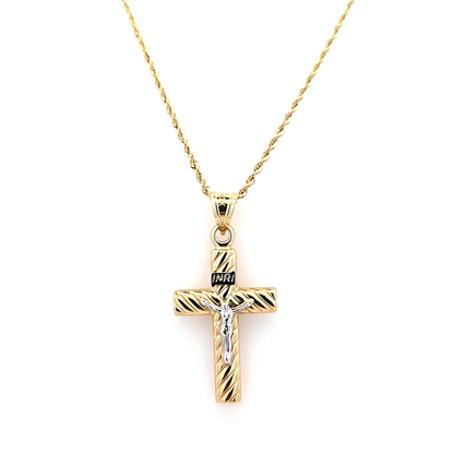 Elegant Cross Pendant with Rope Chain 20" 10K Gold