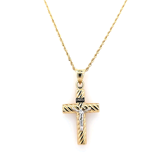 Elegant Cross Pendant with Rope Chain 20" 10K Gold