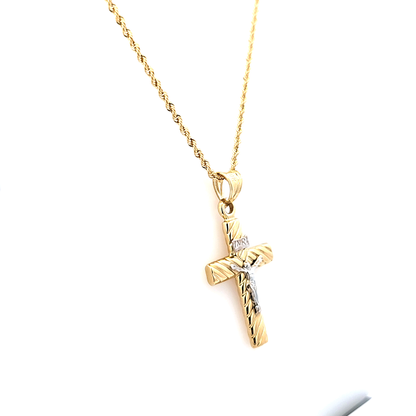 Elegant Cross Pendant with Rope Chain 20" 10K Gold