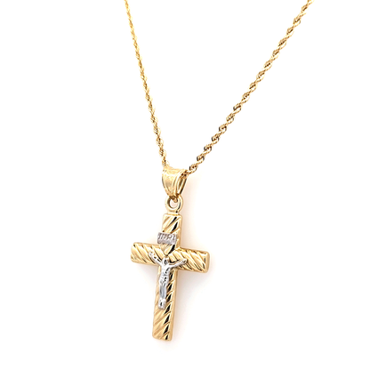 Elegant Cross Pendant with Rope Chain 20" 10K Gold