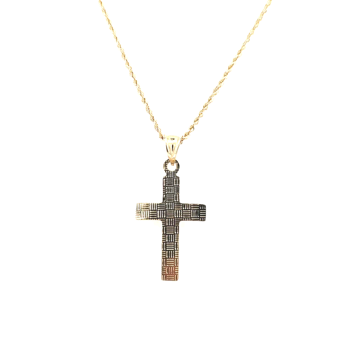 Elegant Cross Pendant with Rope Chain 20" 10K Gold