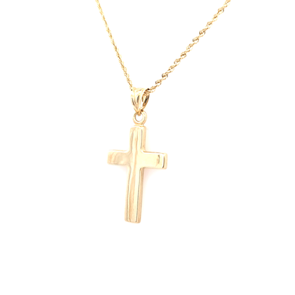 Elegant Cross Pendant with Rope Chain 20" 10K Gold