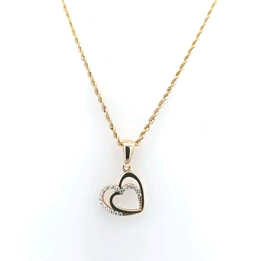 Heart Pendant in CZ with Rope Chain 14K Gold