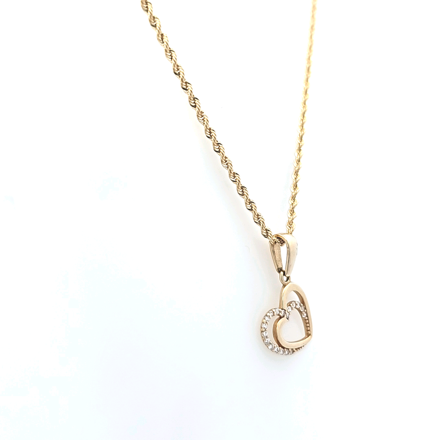 Heart Pendant in CZ with Rope Chain 14K Gold