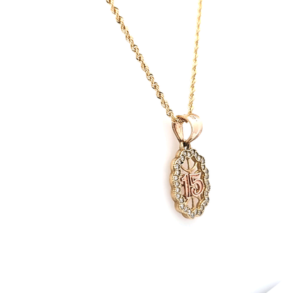 '15' Anos Pendant with Rope Chain 20" 10K Gold