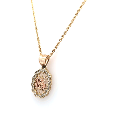 '15' Anos Pendant with Rope Chain 20" 10K Gold