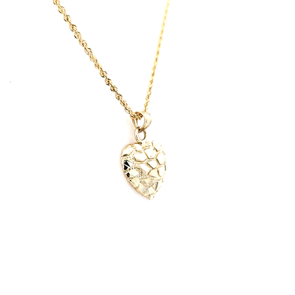 Heart Nugget Pendant with Rope Chain 20" 10K Gold