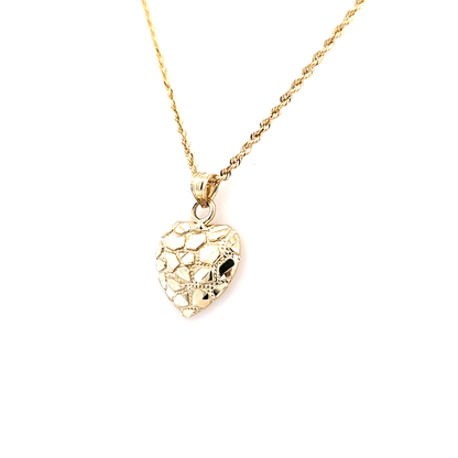 Heart Nugget Pendant with Rope Chain 20" 10K Gold