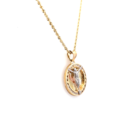 Jesus Medallion with CZ on Rope Chain 20" 10K Gold