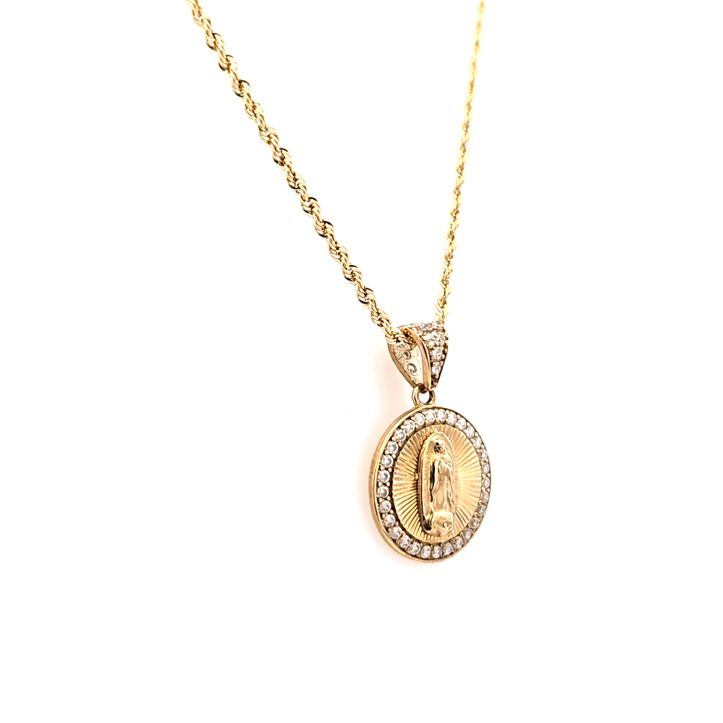 Religious Pendant 10K Gold with CZ and 10K Rope Chain 20"