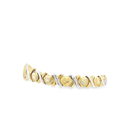 10K Two Tone XO Bracelet with Heart