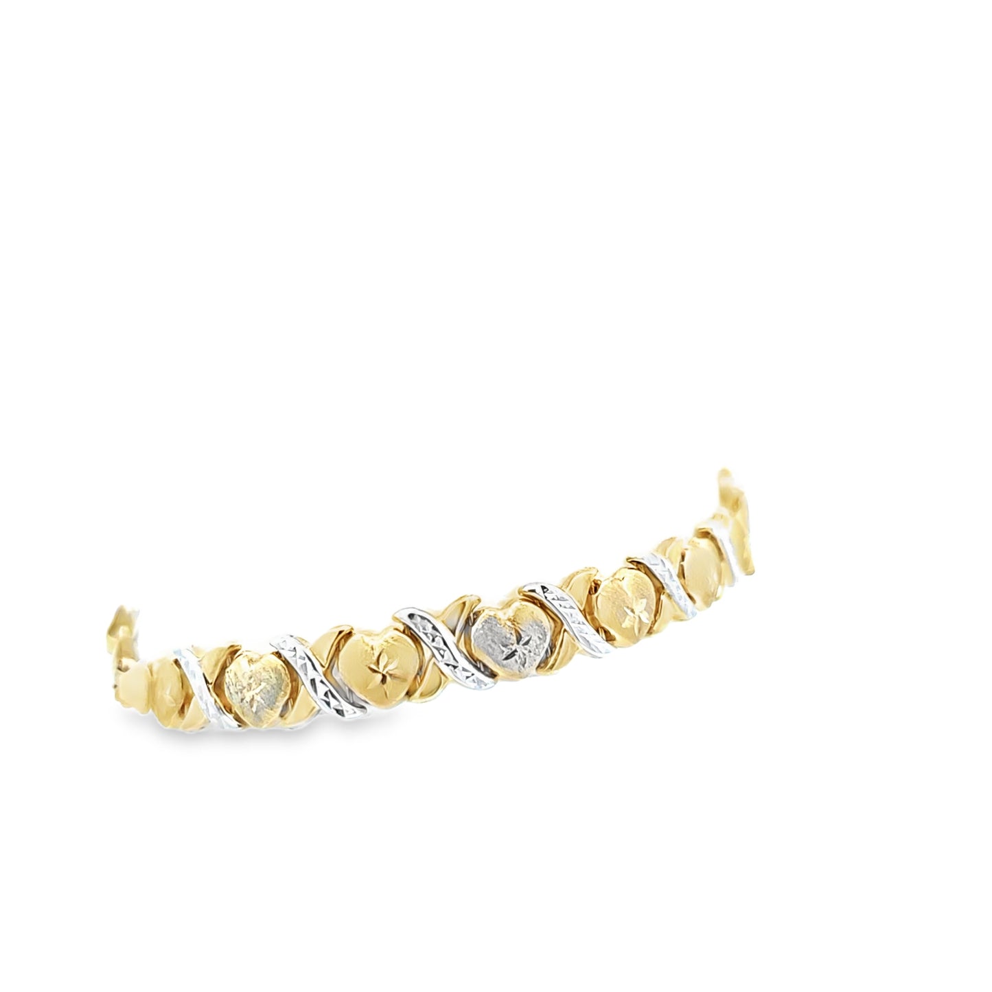 10K Two Tone XO Bracelet with Heart