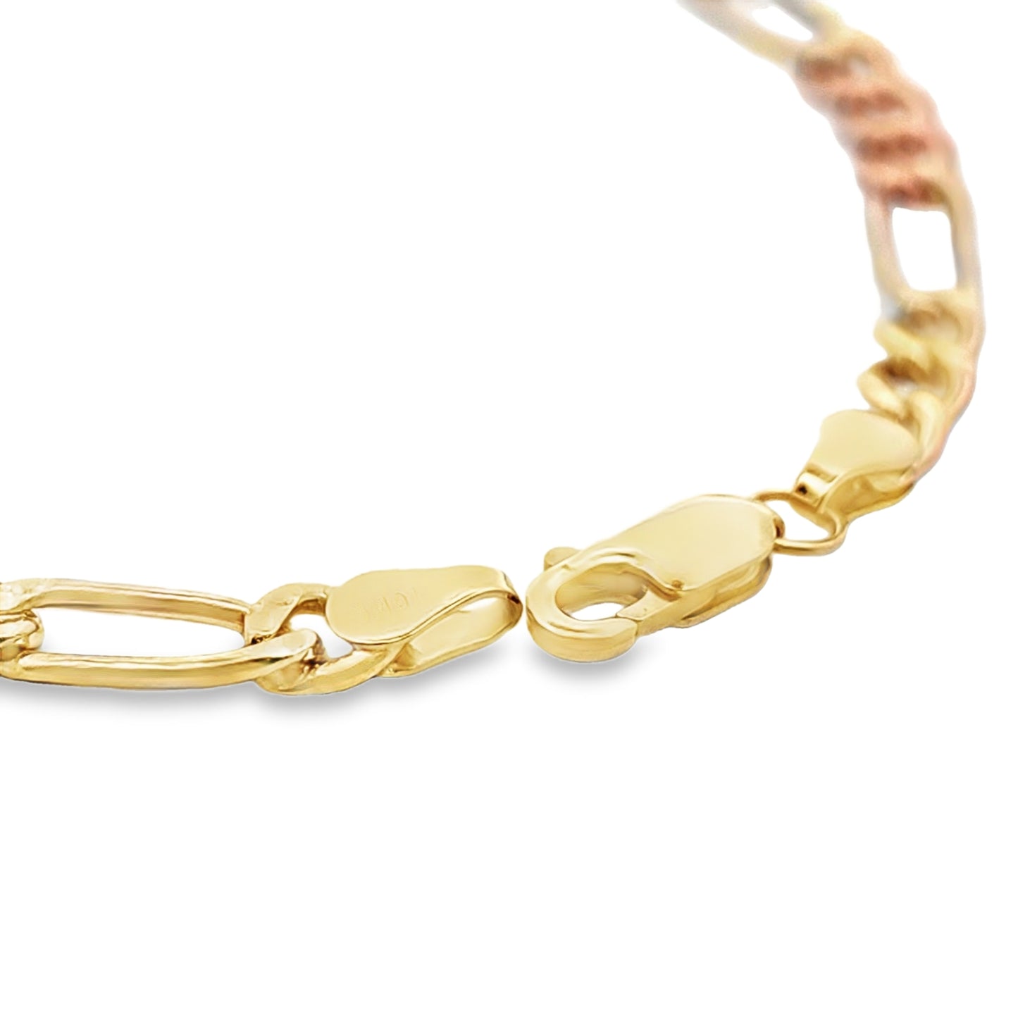 10K Tri Gold Figaro Link Bracelet 5.5MM