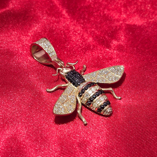 10k Yellow Gold Diamond Iced Bee Pendant 1.25 ctw