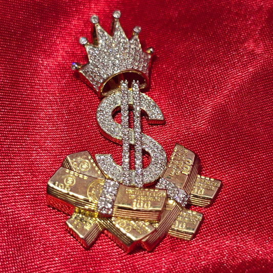 10k Yellow Gold Diamond Money Dollar Sign Pendant 3/4 ctw
