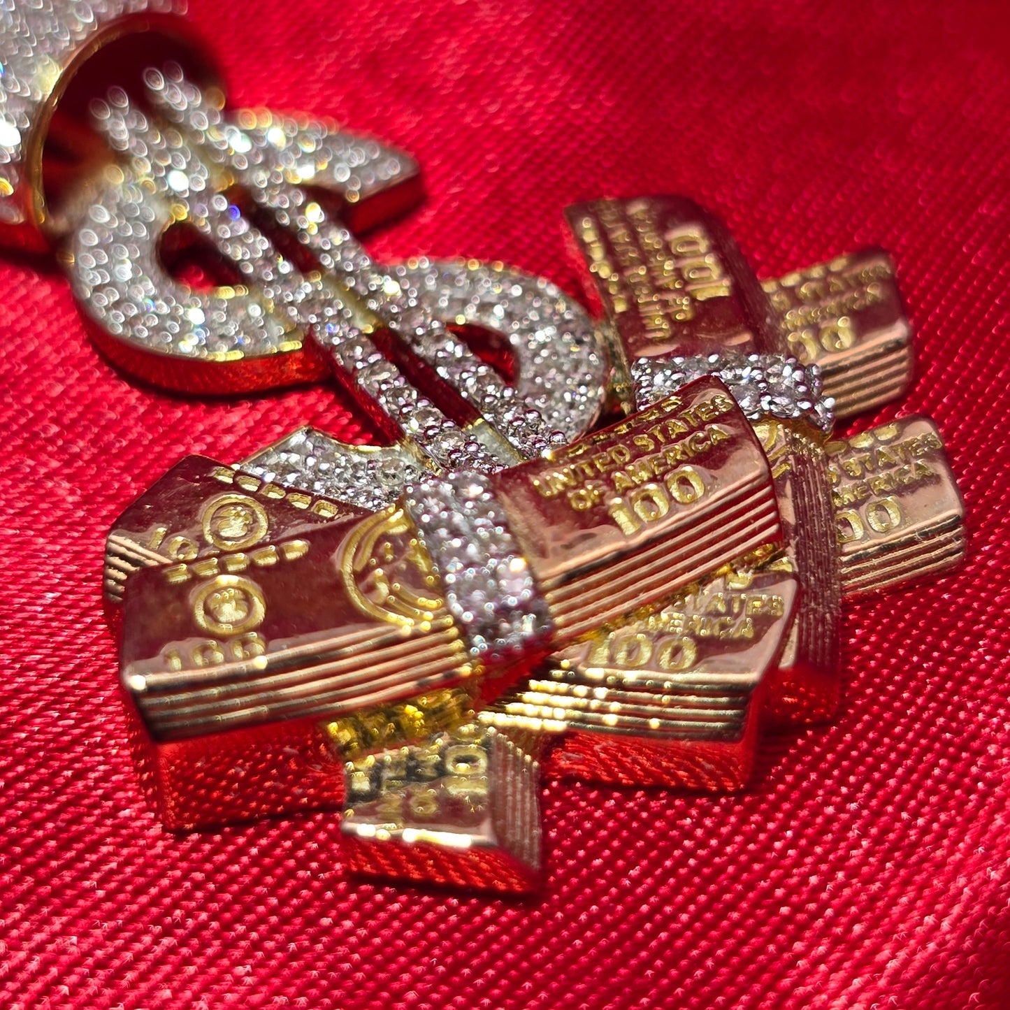 10k Yellow Gold Diamond Money Dollar Sign Pendant 3/4 ctw