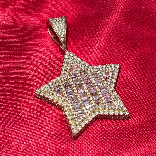 10k Yellow Gold Diamond Baguette Star Pendant 4.00 ctw