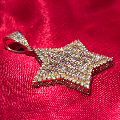 10k Yellow Gold Diamond Baguette Star Pendant 4.00 ctw