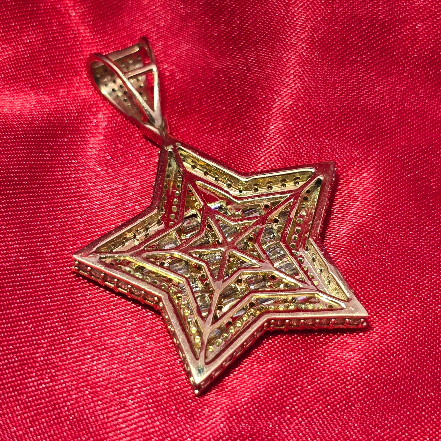10k Yellow Gold Diamond Baguette Star Pendant 4.00 ctw