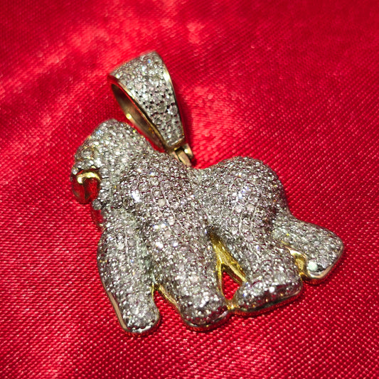 10k Yellow Gold Diamond Gorilla Pendant 1 3/4 ctw
