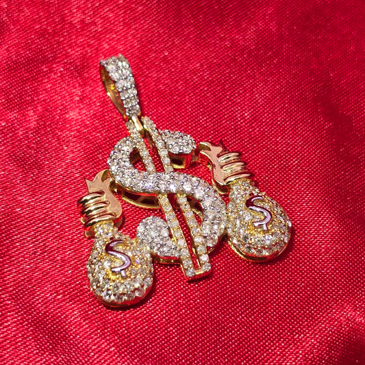10k Yellow Gold Diamond Money Dollar Pendant 1.64 ctw