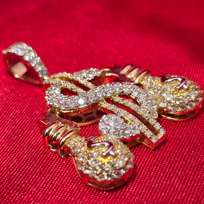 10k Yellow Gold Diamond Money Dollar Pendant 1.64 ctw