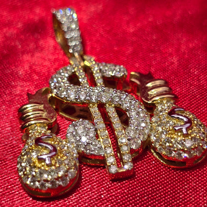 10k Yellow Gold Diamond Money Dollar Pendant 1.64 ctw