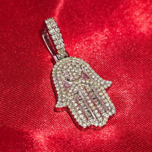 Hamsa Hand Gift Pendant 1.0 Ct. Diamond 10K White Gold