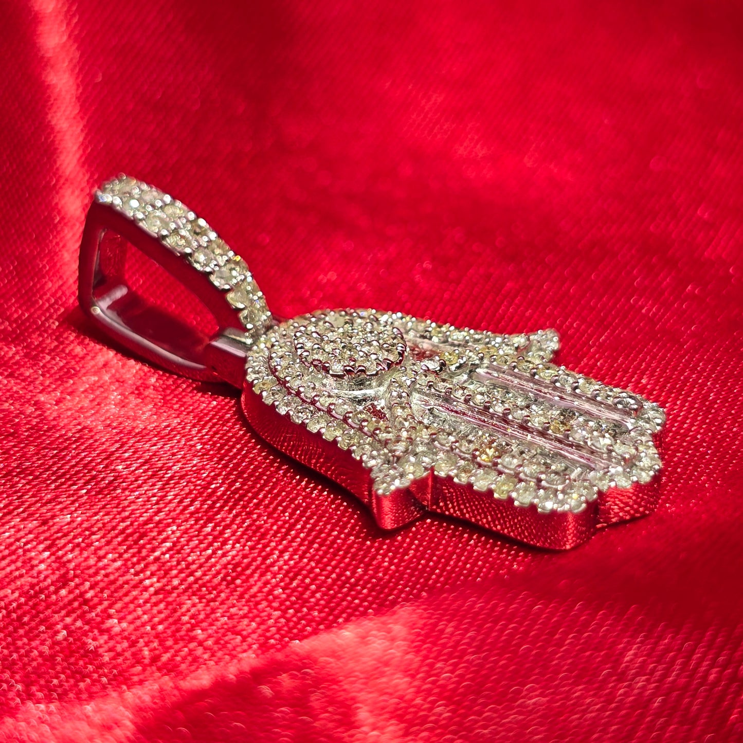 Hamsa Hand Gift Pendant 1.0 Ct. Diamond 10K White Gold