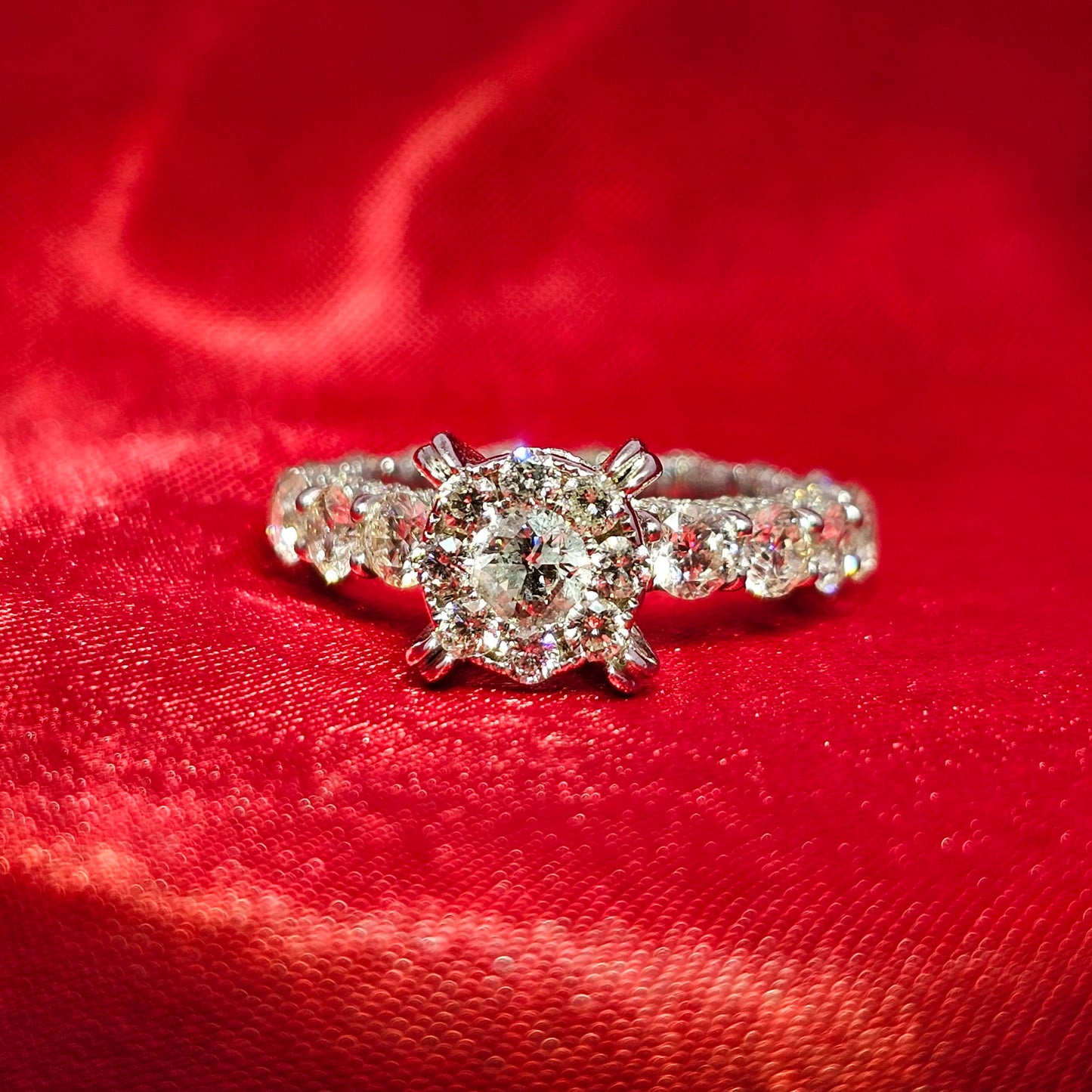 Eternity Flower Engagement Ring 4.0 ctw Diamond 14K White Gold