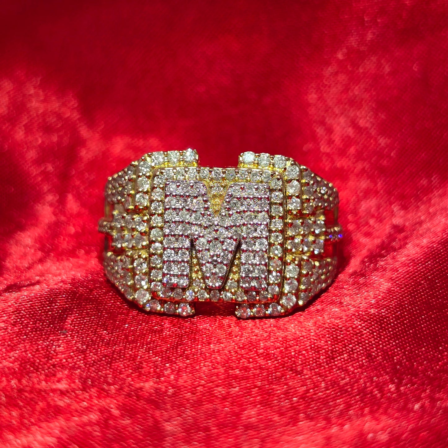 "M" Initial Ring 1.45 ctw Diamond 10K Yellow Gold