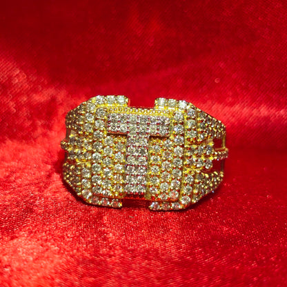 "T" Initial Ring 1.49 ctw Diamond 10K Yellow Gold