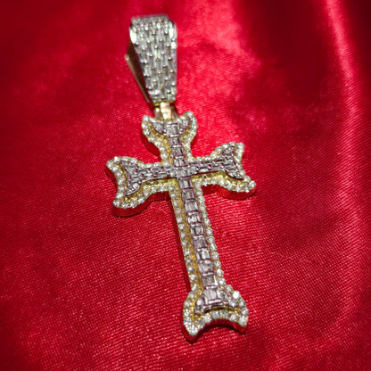10K Yellow Gold Baguette Diamond Cross Pendant 1.80ctw
