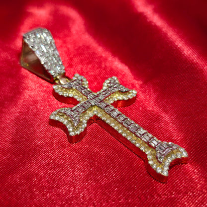 10K Yellow Gold Baguette Diamond Cross Pendant 1.80ctw
