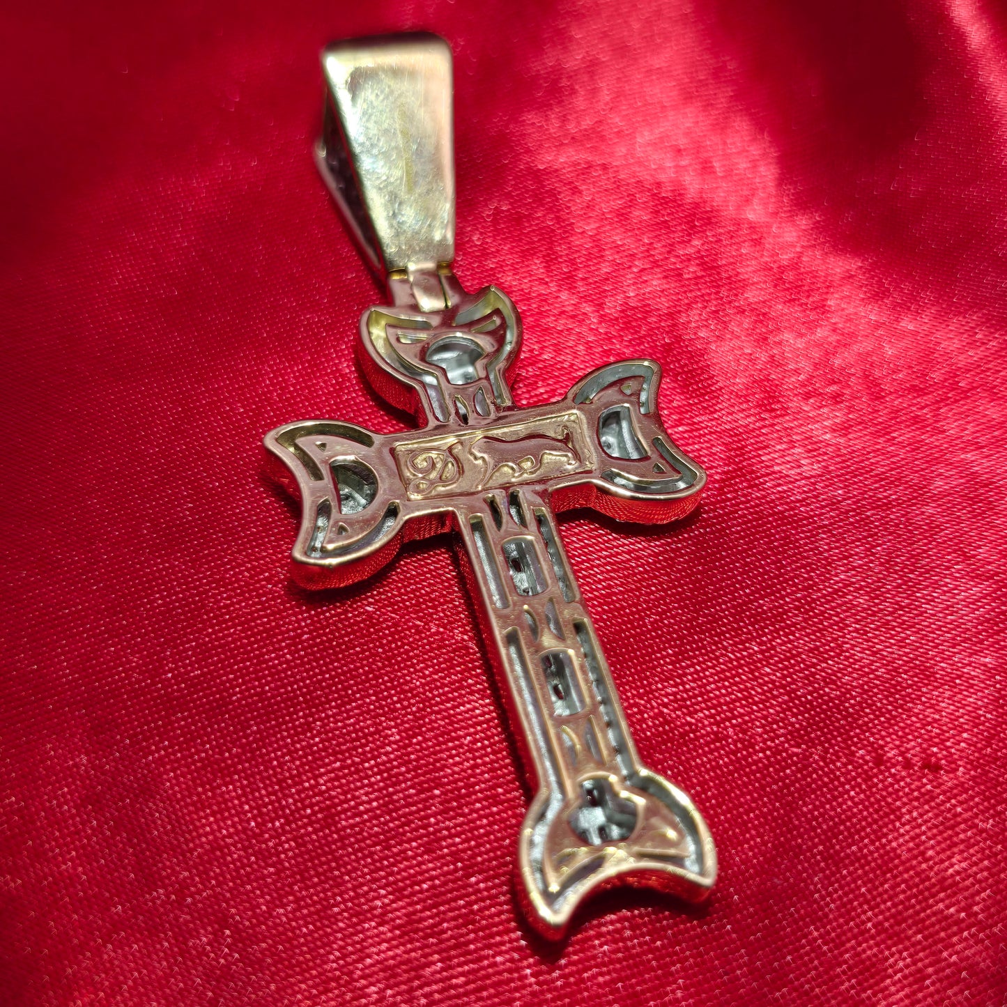 10K Yellow Gold Baguette Diamond Cross Pendant 1.80ctw