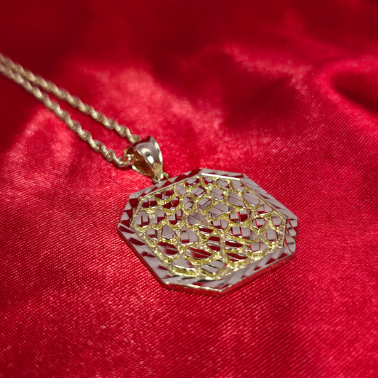 10k Gold Rope Chain & Baguette Style Pendant