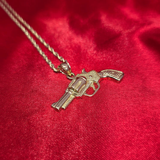 10k Gold Rope Chain & Gun Pendant