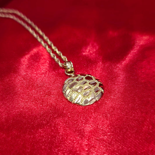 10k Gold Rope Chain & Circle Pendant
