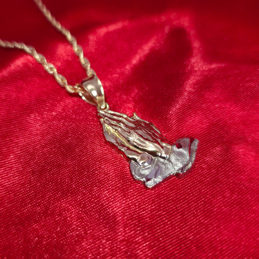 10k Gold Rope Chain & Pray Hand Pendant
