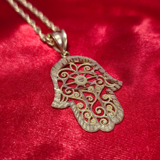 10k Gold Rope Chain & Humsa Pendant