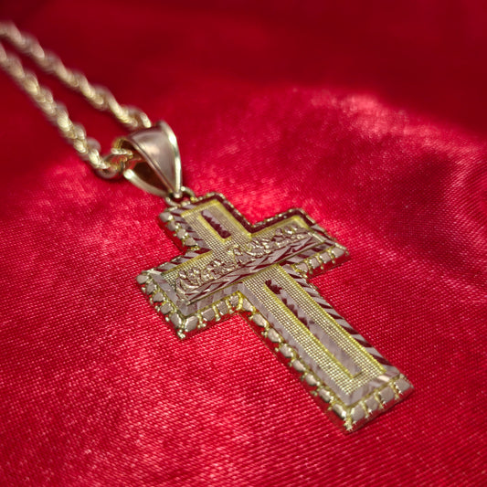 10k Gold Roop Chain & Cross Pendant