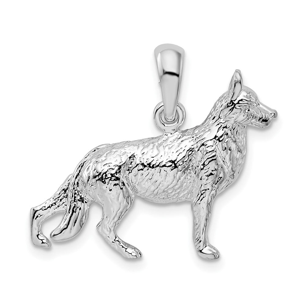 Sterling Silver Rhodium-plated Textured 3D German Shepherd Pendant