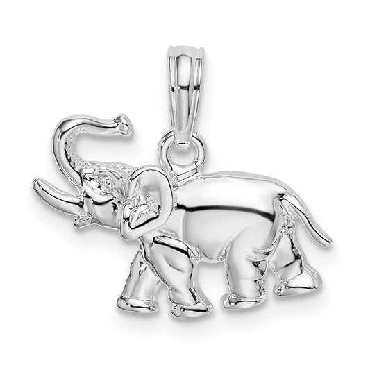 Sterling Silver Rhodium-plated Polished Elephant Pendant