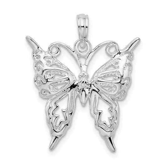 Sterling Silver Rhodium-plated Polished Cut-out Butterfly Pendant