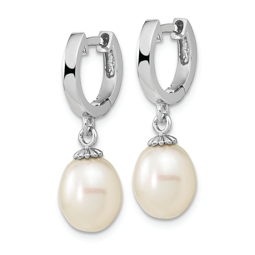 Sterling Silver Rhodium-plated 8-9mm White Teardrop FWC Pearl Earrings