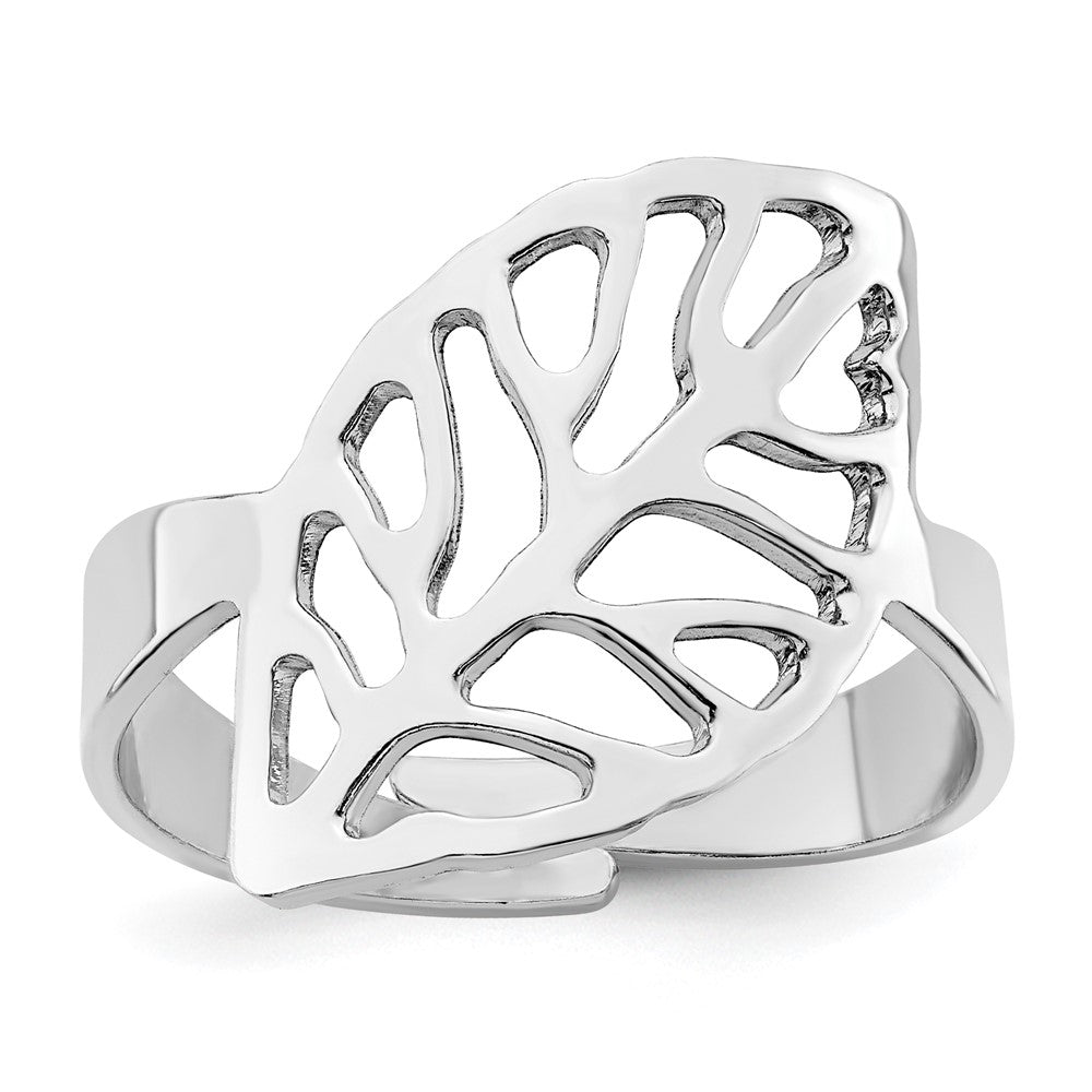 Sterling Silver Rhod. Polished Four Leaf Adjustable Ring